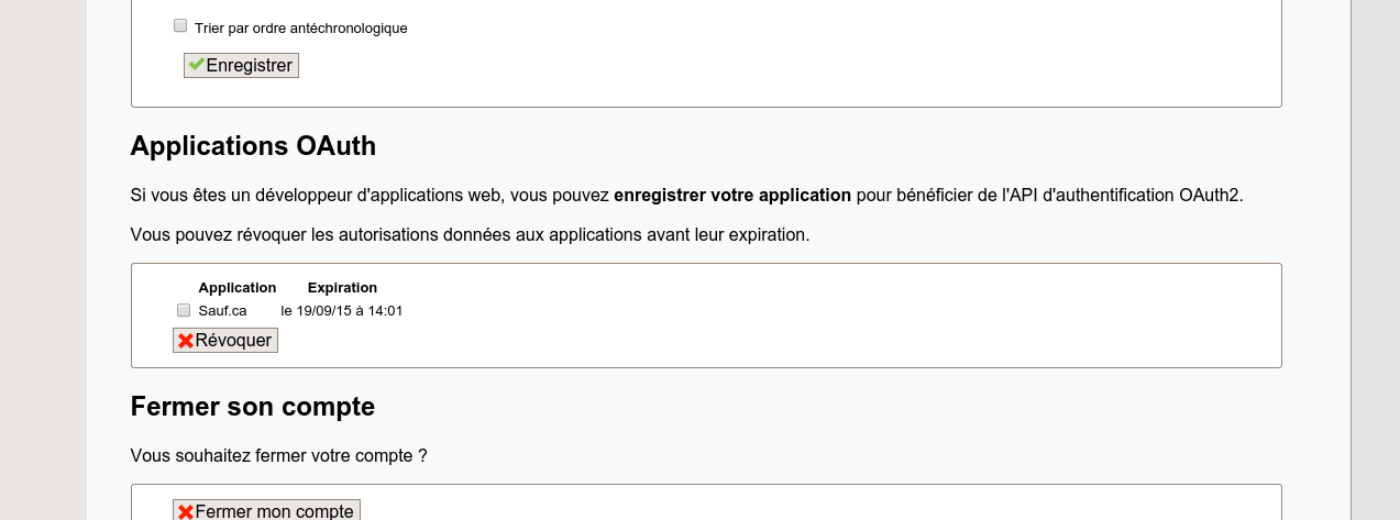 Interface de révocation des autorisations